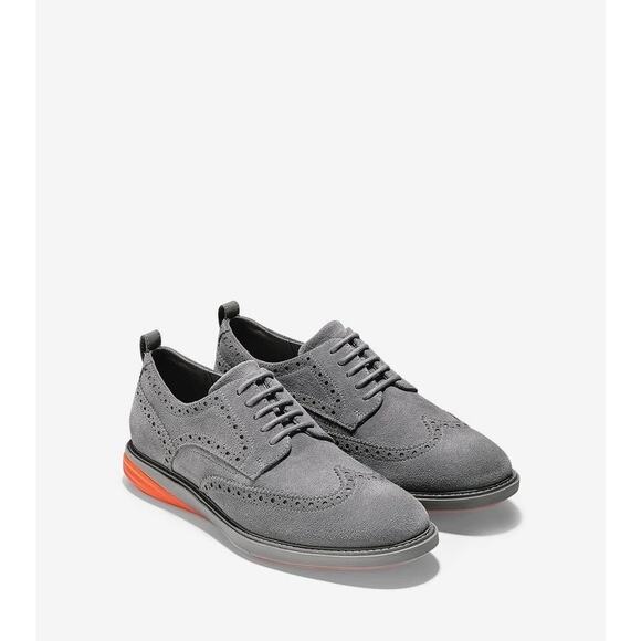 Cole Haan Grand Evolution Wingtip Suede Oxfords Dress Shoes Gray Orange 10 M - Picture 1 of 10